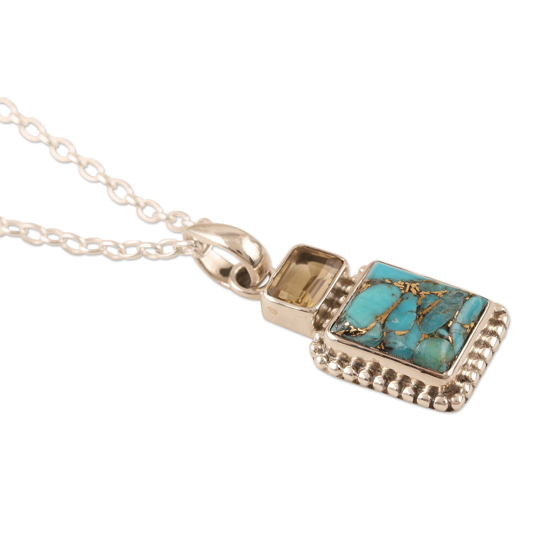 Hand Made Citrine and Sterling Silver Pendant Necklace - Day Party in Blue
