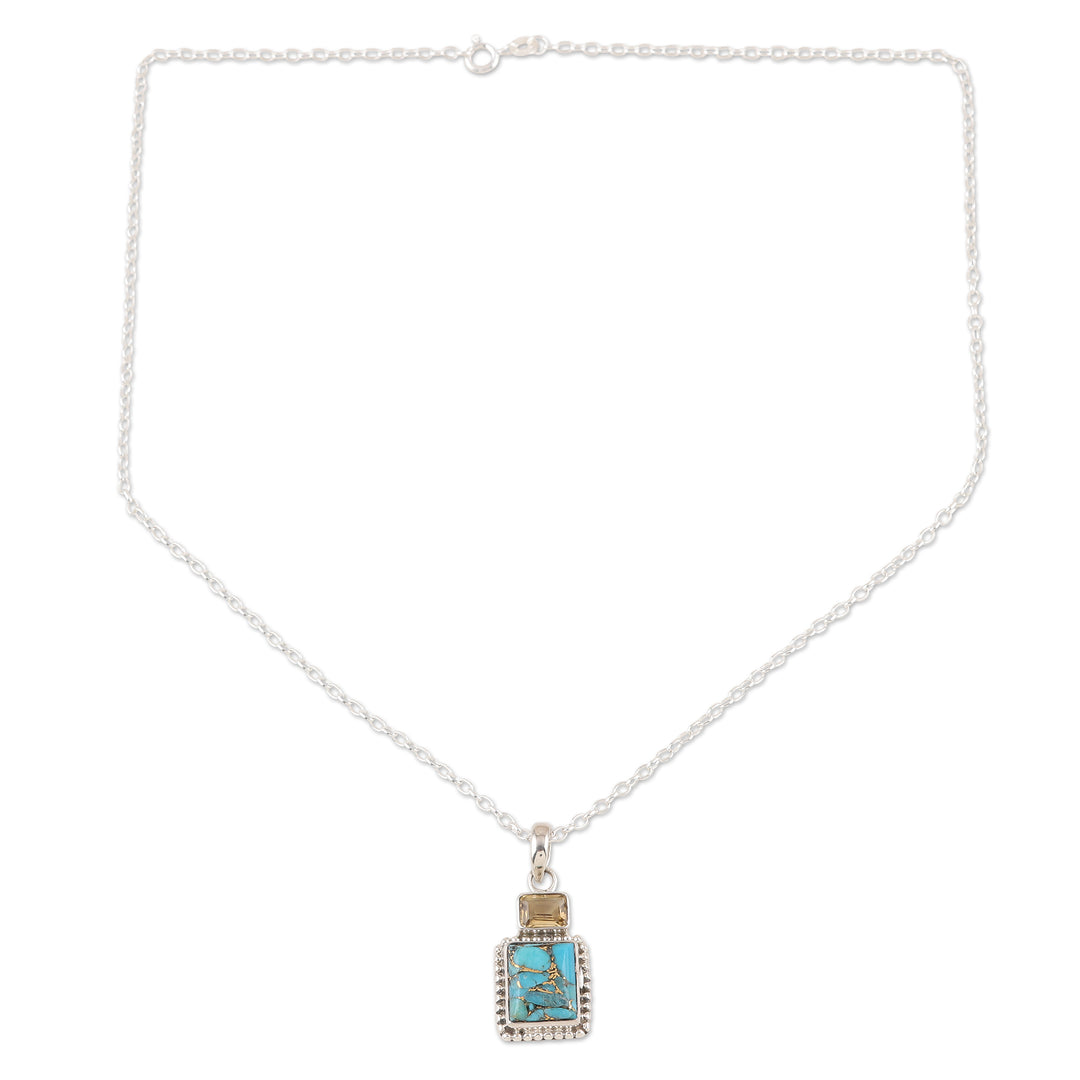 Hand Made Citrine and Sterling Silver Pendant Necklace - Day Party in Blue
