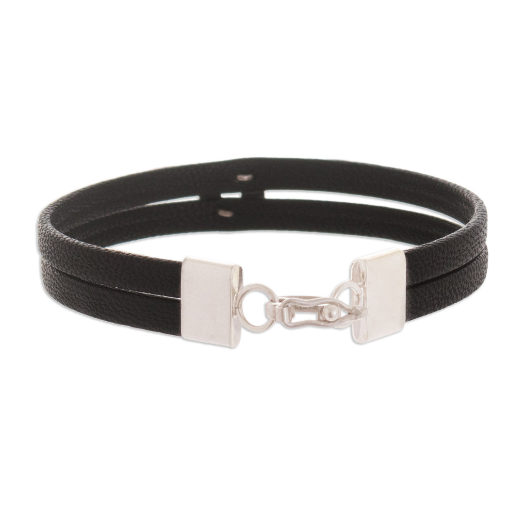 Black Faux Leather Chakana Bracelet with Sterling Silver - Chakana Southern Cross