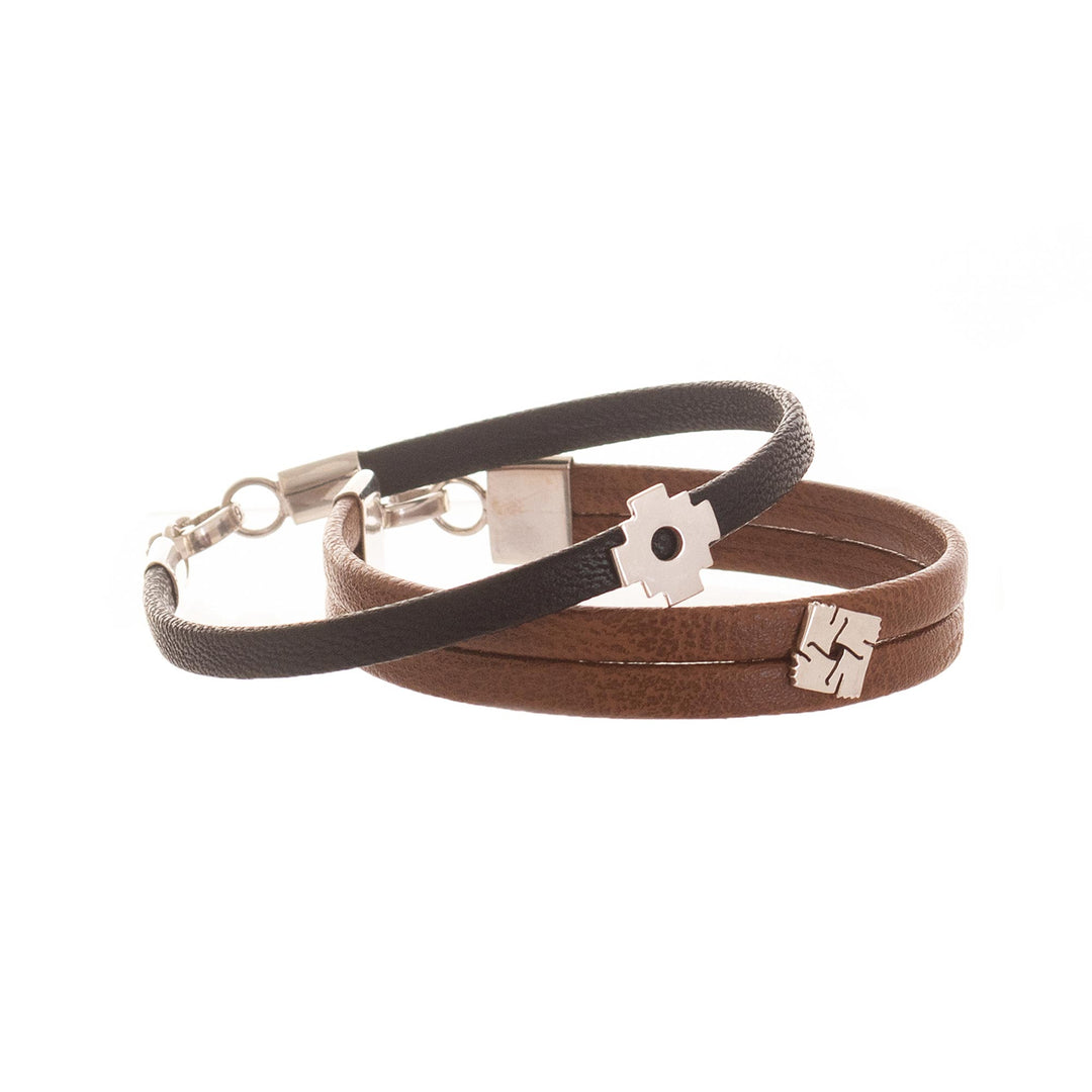 Light and Dark Brown Wristbands with Sterling Silver (Pair) - Universal Chakana