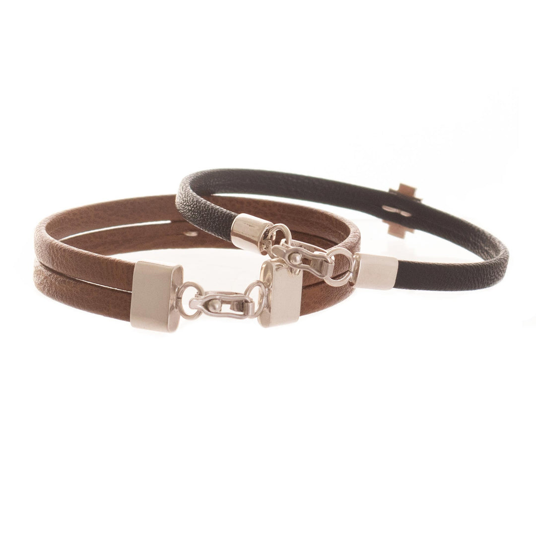 Light and Dark Brown Wristbands with Sterling Silver (Pair) - Universal Chakana