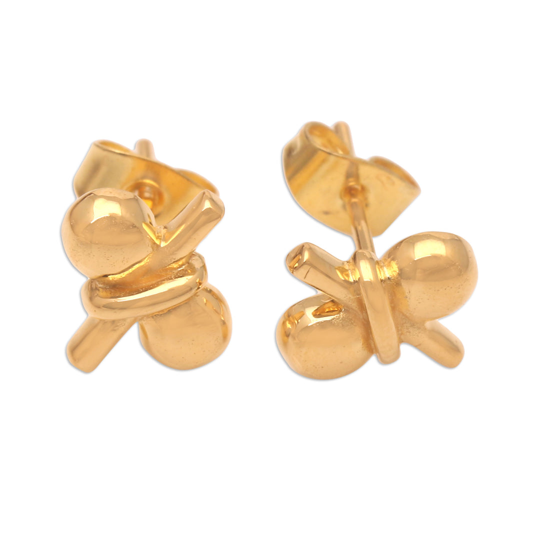 Stud Earrings in 18k Gold Plate - Golden Ribbon