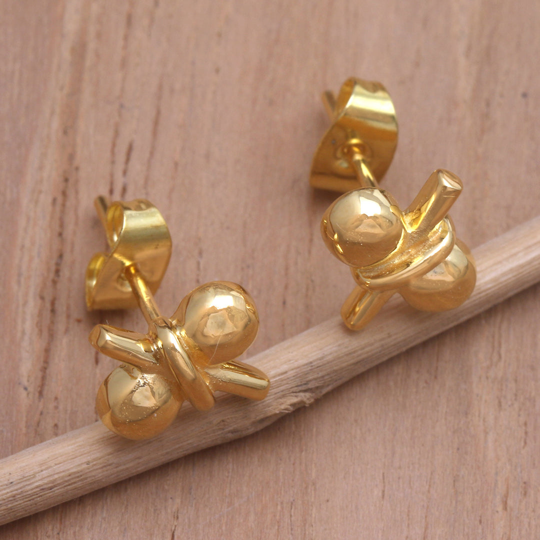 Stud Earrings in 18k Gold Plate - Golden Ribbon