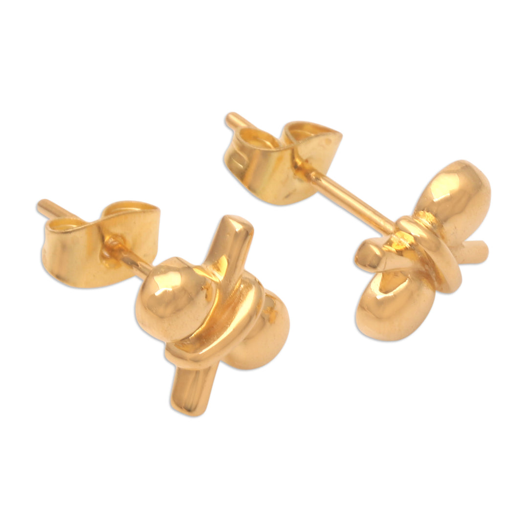 Stud Earrings in 18k Gold Plate - Golden Ribbon