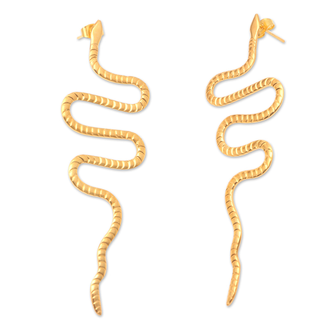 Handmade Gold-Plated Drop Earrings with Snake Motif - Rattlesnake Rumble