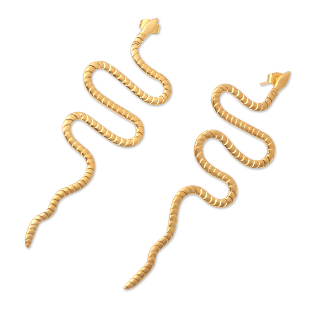Handmade Gold-Plated Drop Earrings with Snake Motif - Rattlesnake Rumble