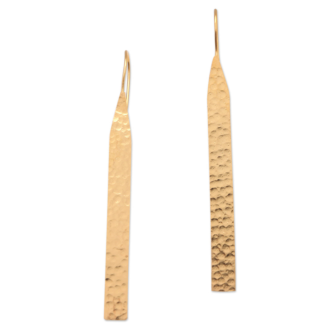 Gold-Plated Drop Earrings with Hammered Finish - Wish You Were Here