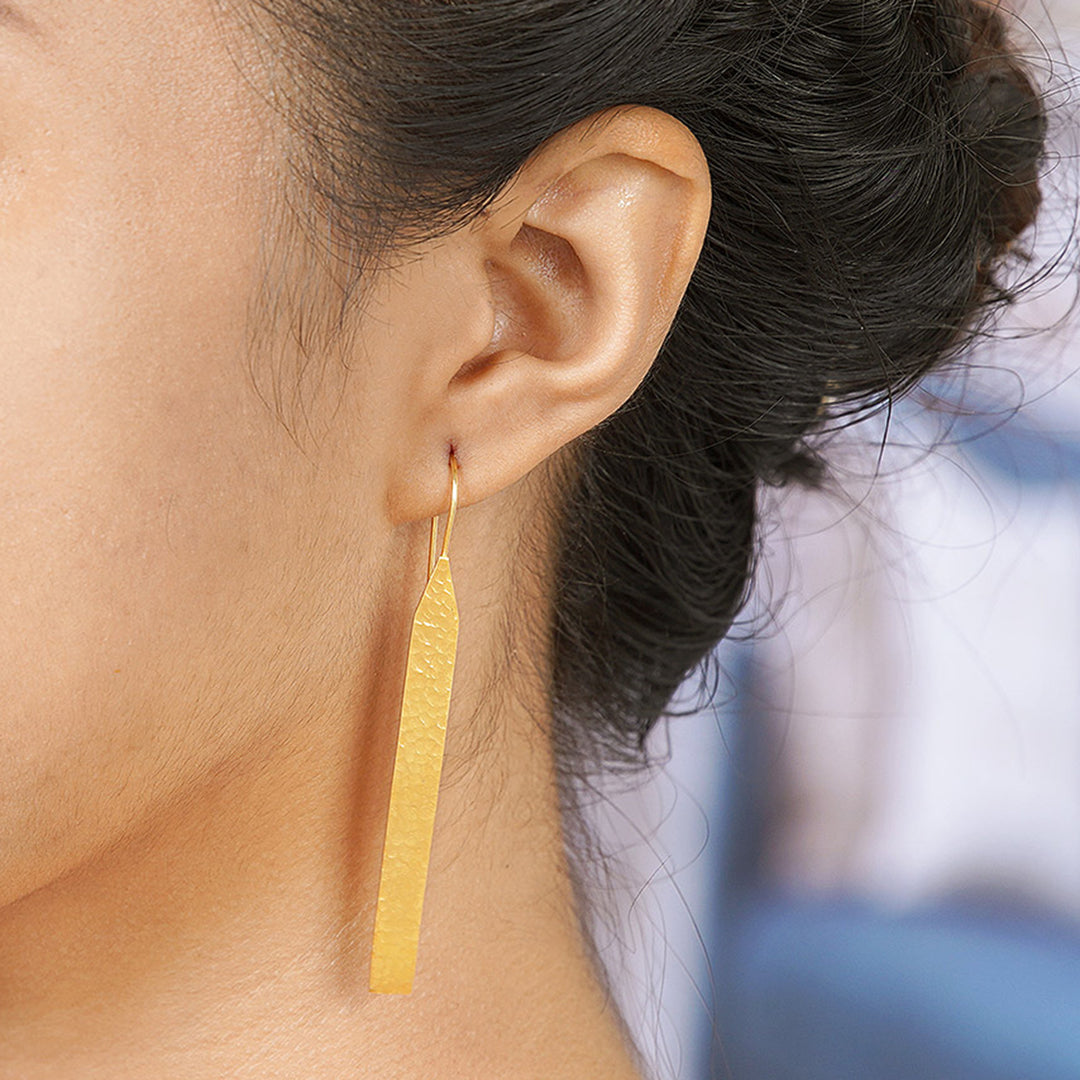 Gold-Plated Drop Earrings with Hammered Finish - Wish You Were Here