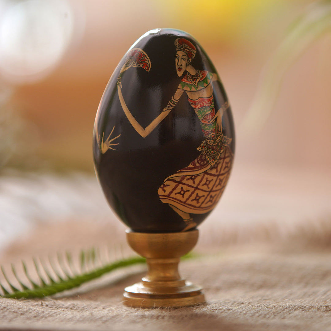 Hand Painted Balinese Egg Sculpture - Oleg Dance