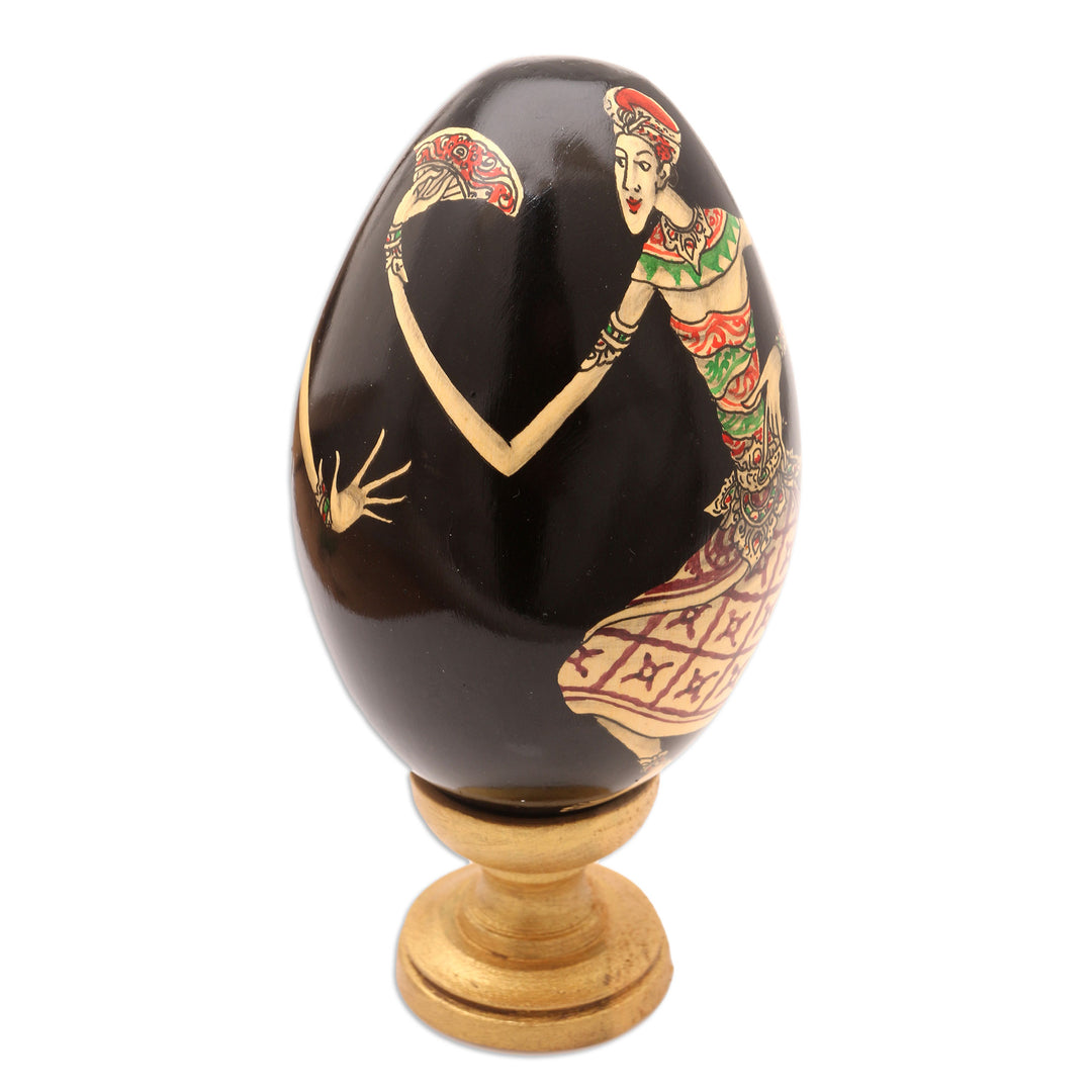 Hand Painted Balinese Egg Sculpture - Oleg Dance