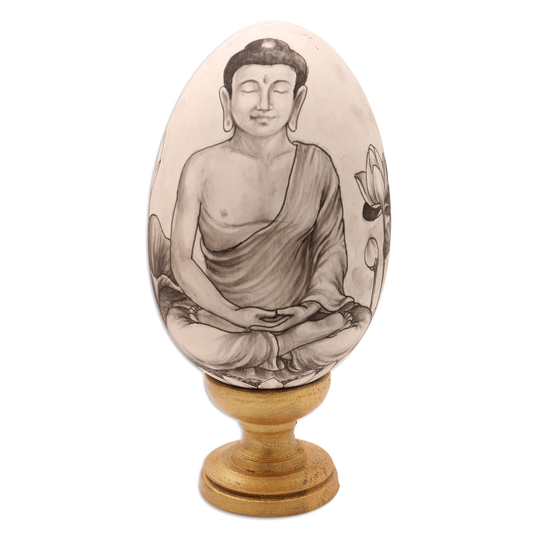 Artisan Crafted Egg-Shaped Sculpture - Peaceful Buddha