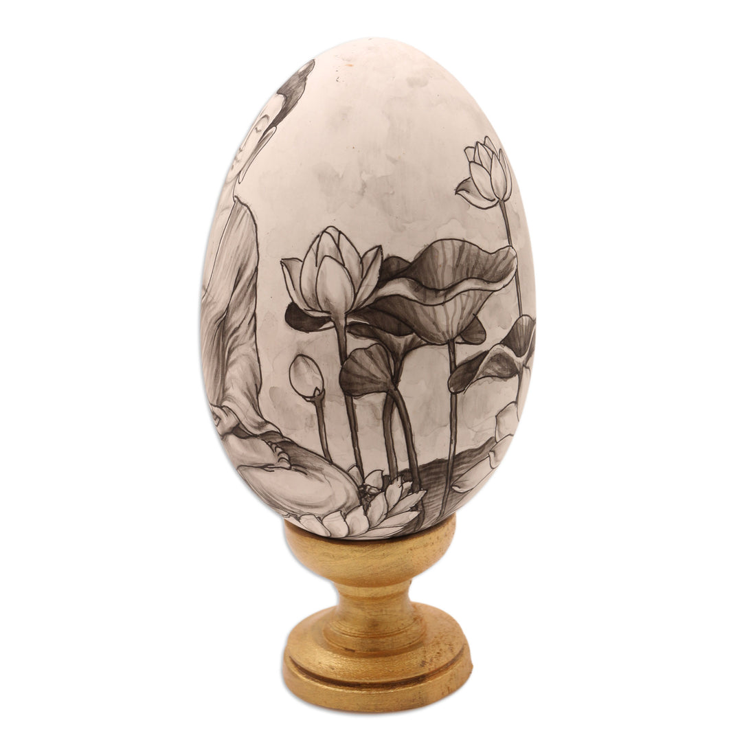 Artisan Crafted Egg-Shaped Sculpture - Peaceful Buddha