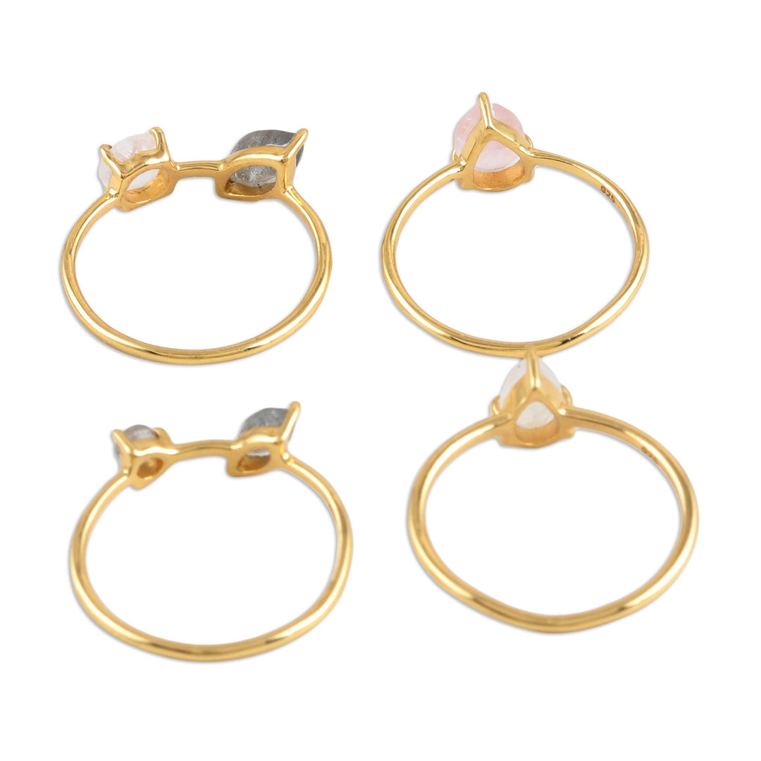 Indian Gold-Plated Gemstone Stacking Rings (Set of 4) - Sparkling Stars