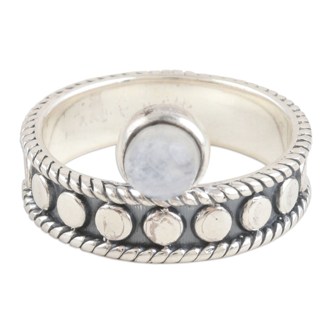 Sterling Silver and Rainbow Moonstone Single Stone Ring - Misty Crown