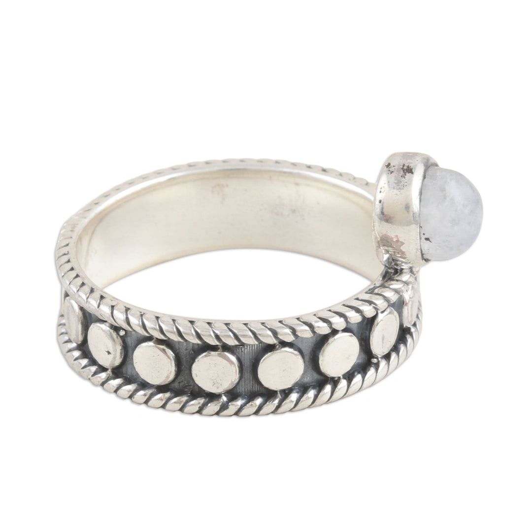 Sterling Silver and Rainbow Moonstone Single Stone Ring - Misty Crown