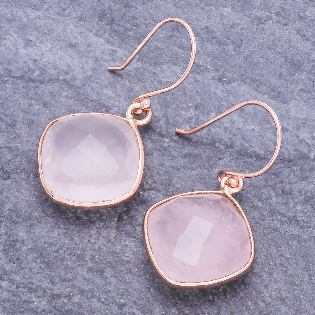 Handcrafted Rose Gold Plated Earrings with Rose Quartz - Marvelous Rose