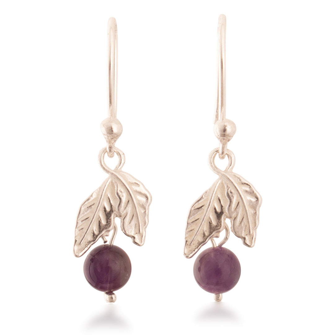 Peruvian Amethyst Leaf Motif Earrings - Natural Elements