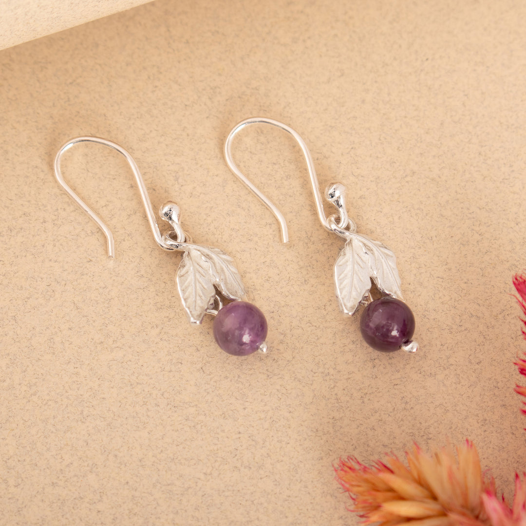 Peruvian Amethyst Leaf Motif Earrings - Natural Elements
