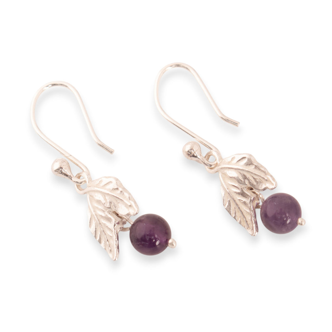 Peruvian Amethyst Leaf Motif Earrings - Natural Elements