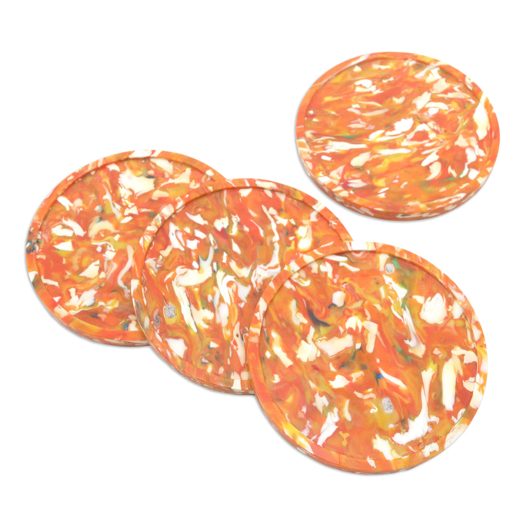 Eco-Friendly Recycled Orange Coasters (Set of 4) - Orange Circles