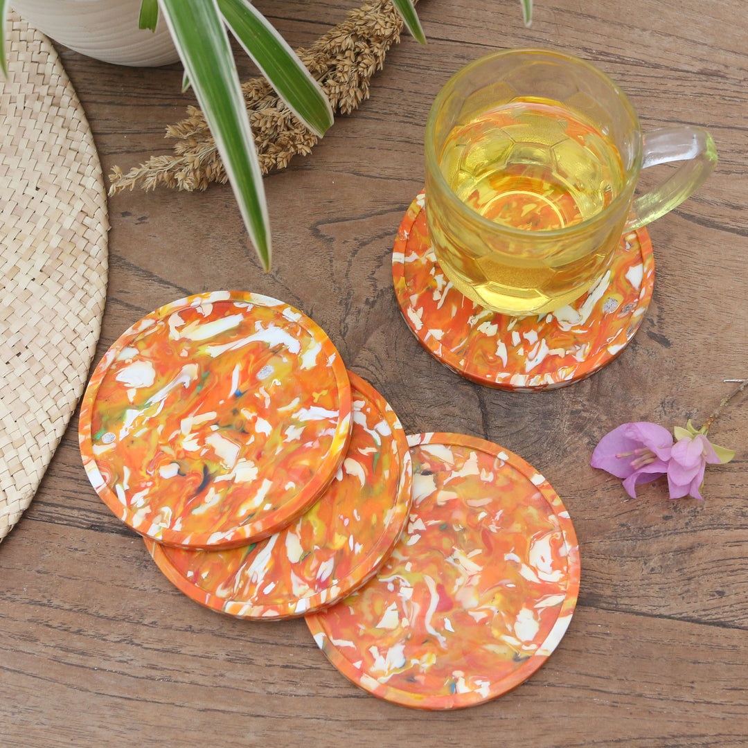 Eco-Friendly Recycled Orange Coasters (Set of 4) - Orange Circles