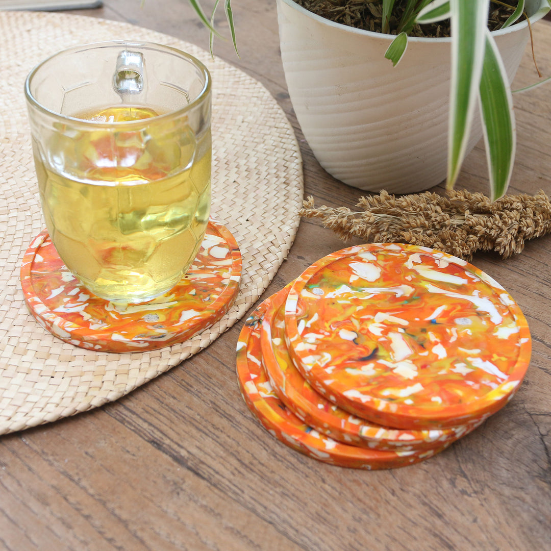 Eco-Friendly Recycled Orange Coasters (Set of 4) - Orange Circles
