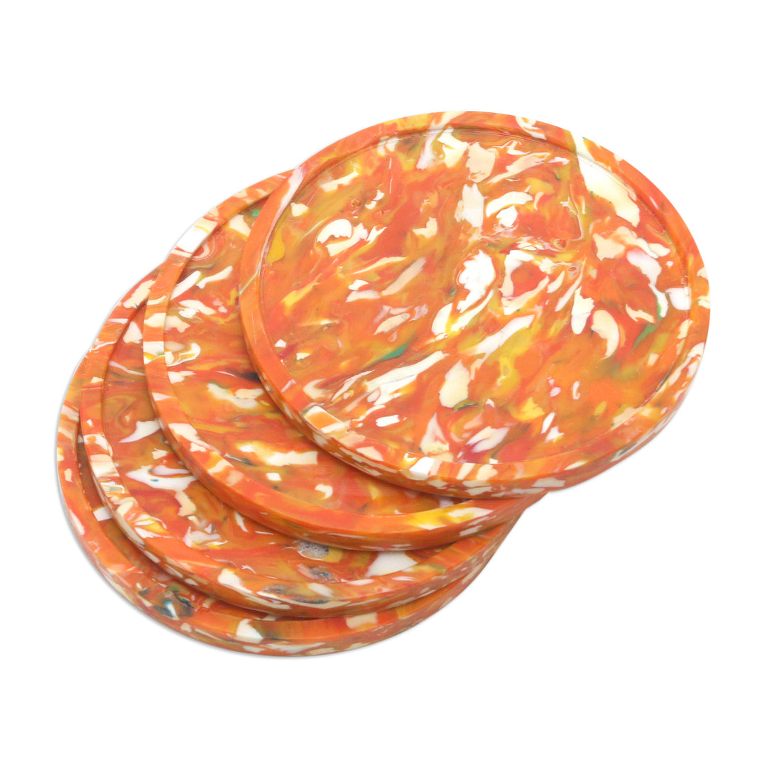 Eco-Friendly Recycled Orange Coasters (Set of 4) - Orange Circles