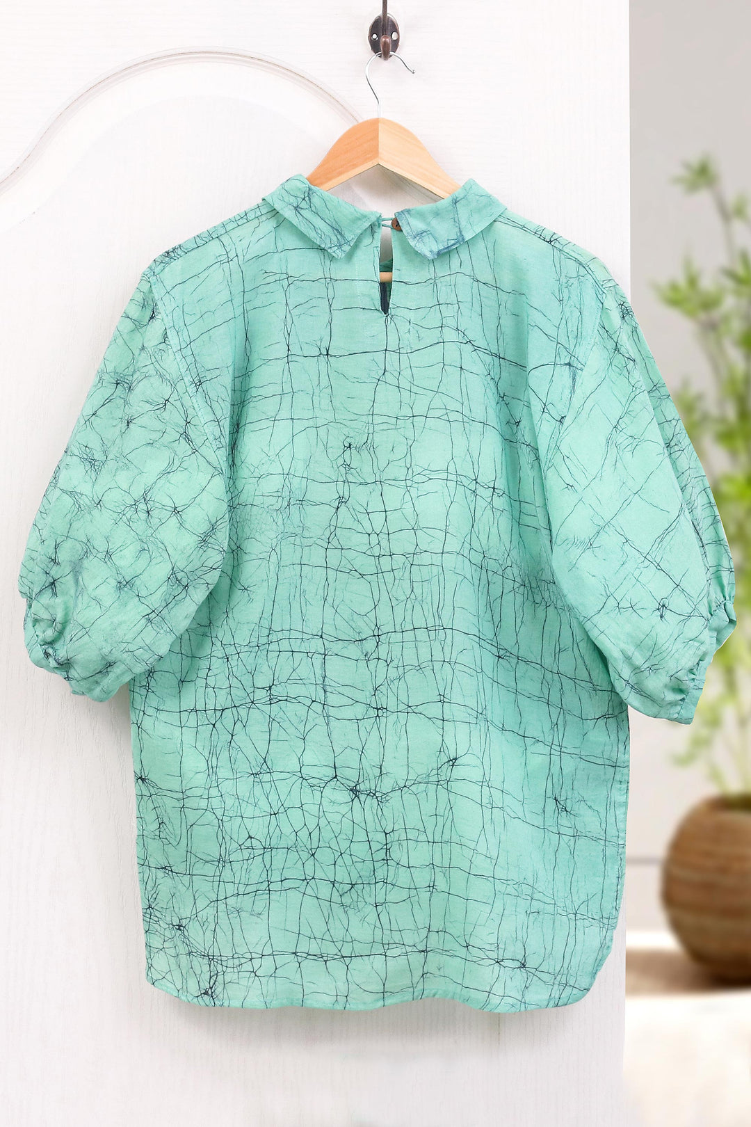 Hand-Painted Batik Cotton Blouse - Green Garden
