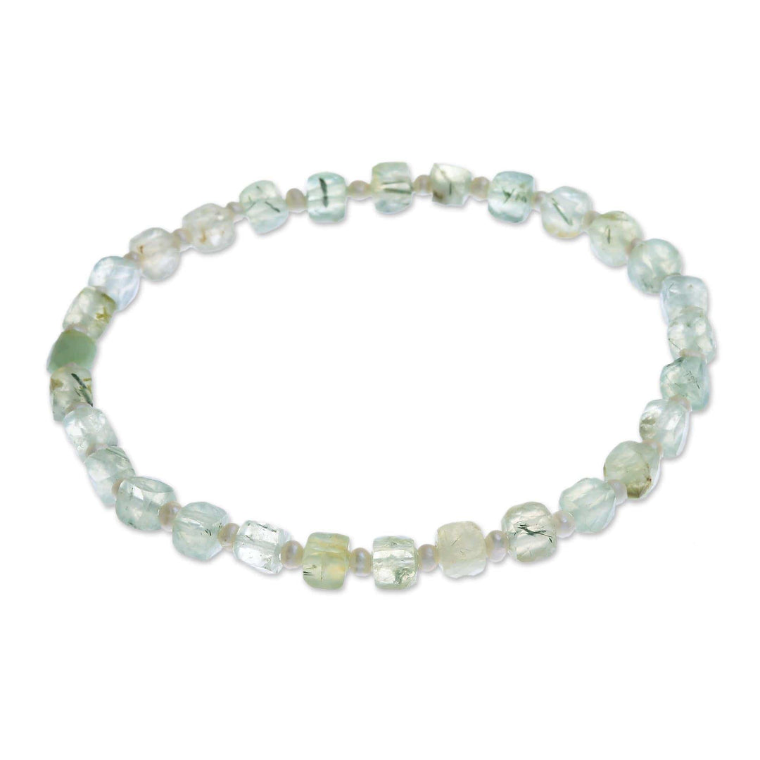 Artisan Crafted Prehnite Bracelet with Cultured Pearl - Colors of Chiang Mai
