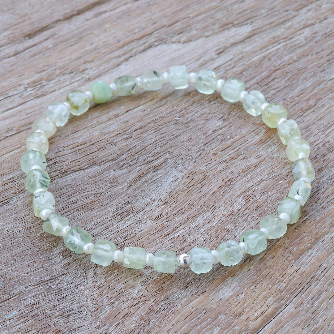 Artisan Crafted Prehnite Bracelet with Cultured Pearl - Colors of Chiang Mai