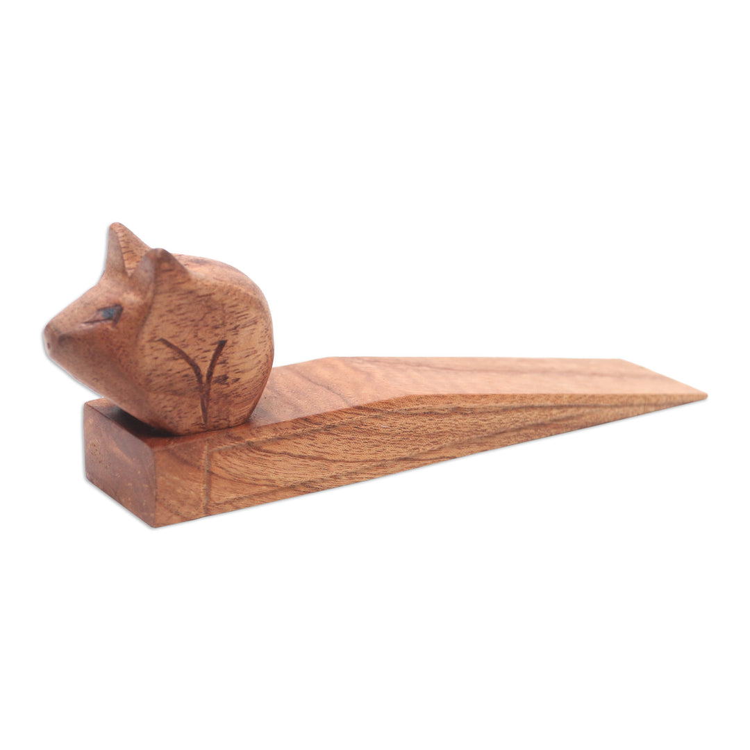 Hand Made Wood Door Stop with Piglet Motif - Polite Piglet