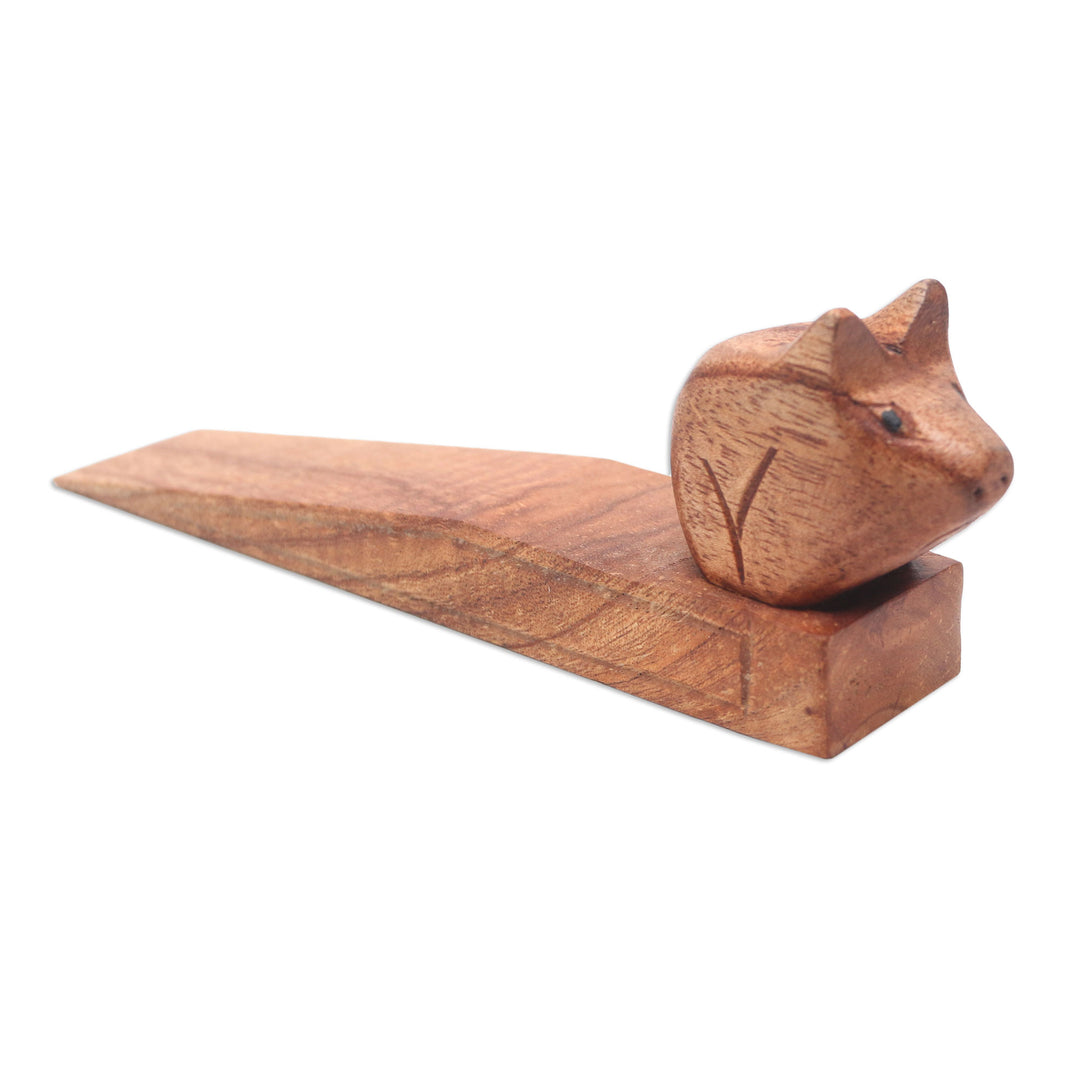 Hand Made Wood Door Stop with Piglet Motif - Polite Piglet