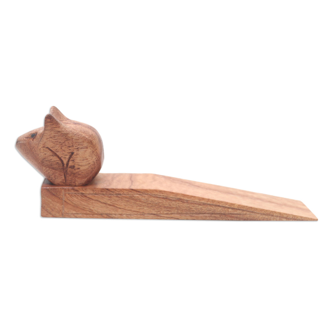 Hand Made Wood Door Stop with Piglet Motif - Polite Piglet