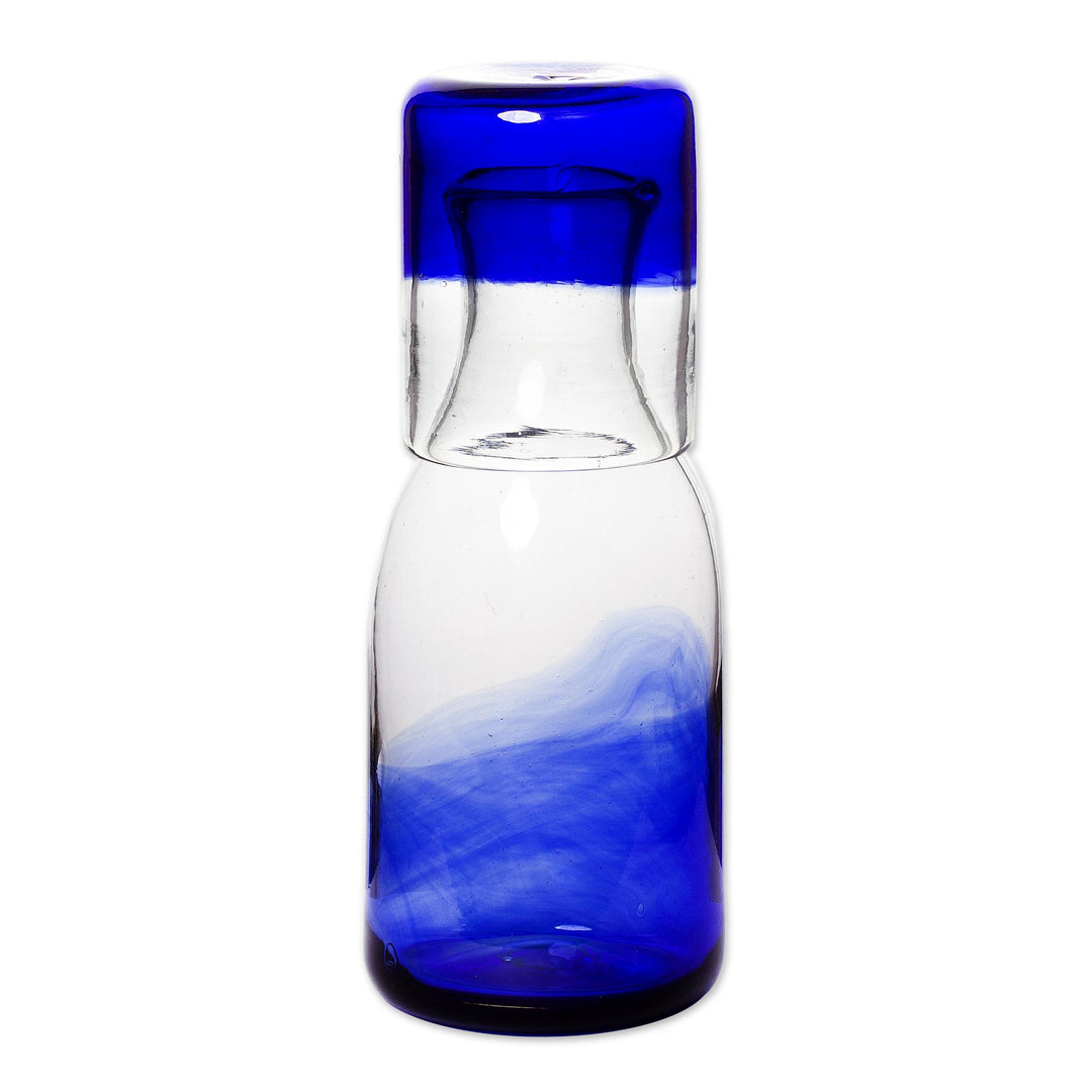 Handcrafted Carafe and Glass Set (Pair) - Blue Wave