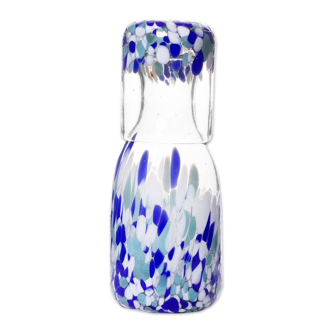 Handmade Glass Carafe and Cup (Pair) - Blue Confetti