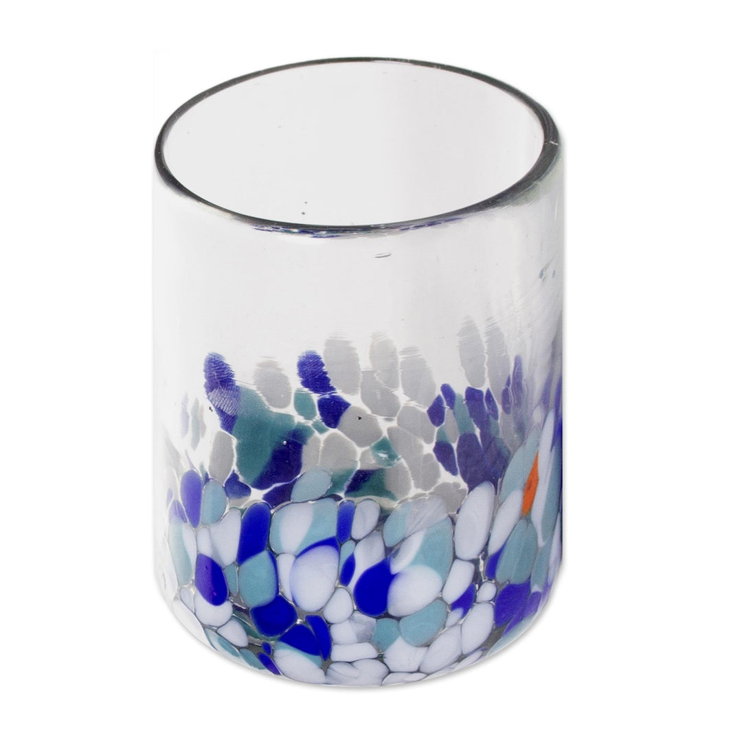Handmade Glass Carafe and Cup (Pair) - Blue Confetti