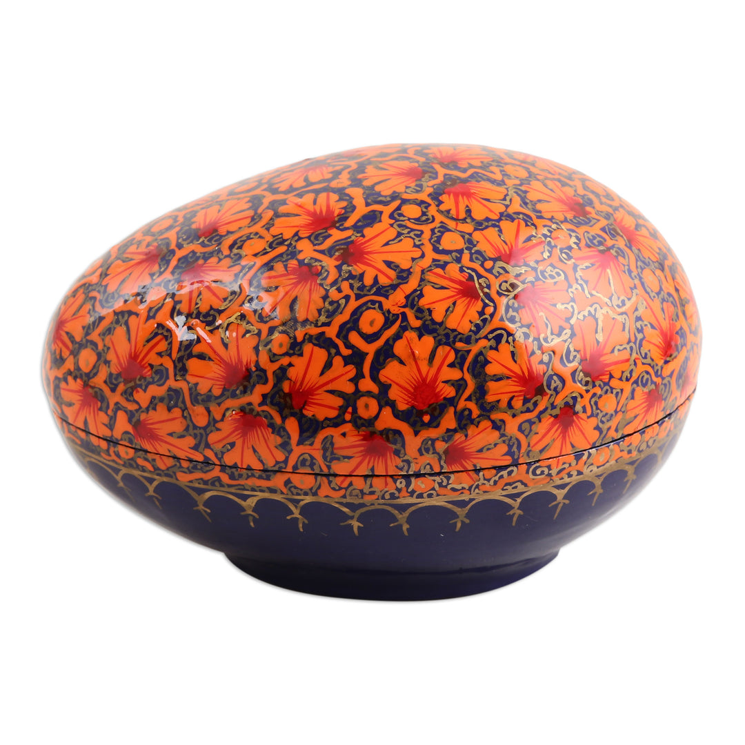 India Handmade Orange Leaf Papier Mache Box (5 inch) - Orange Chinar Foliage