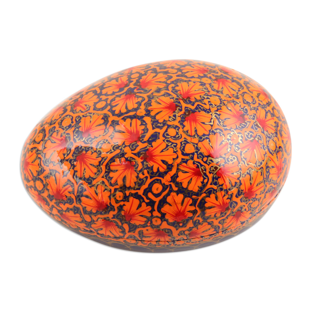 India Handmade Orange Leaf Papier Mache Box (5 inch) - Orange Chinar Foliage