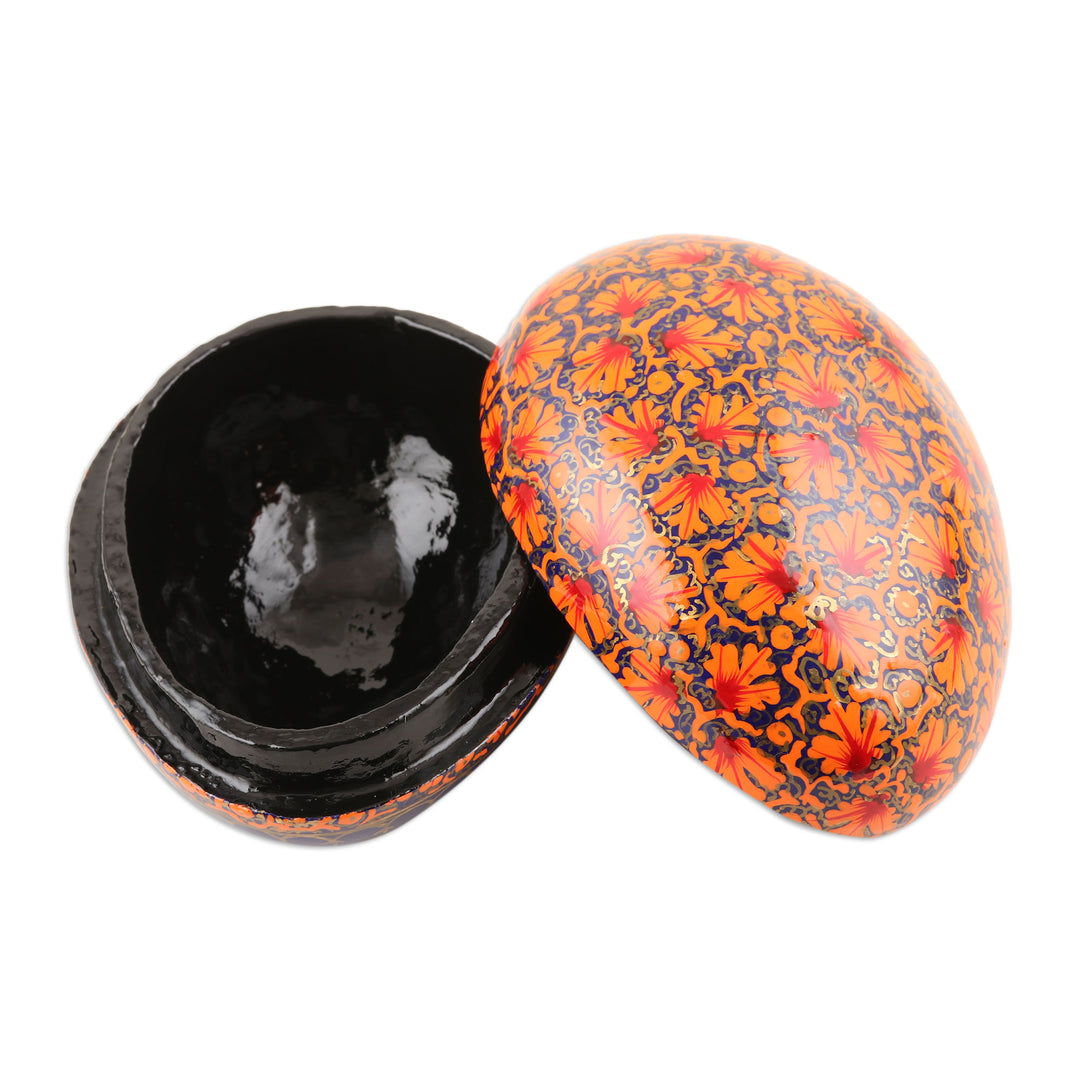 India Handmade Orange Leaf Papier Mache Box (5 inch) - Orange Chinar Foliage