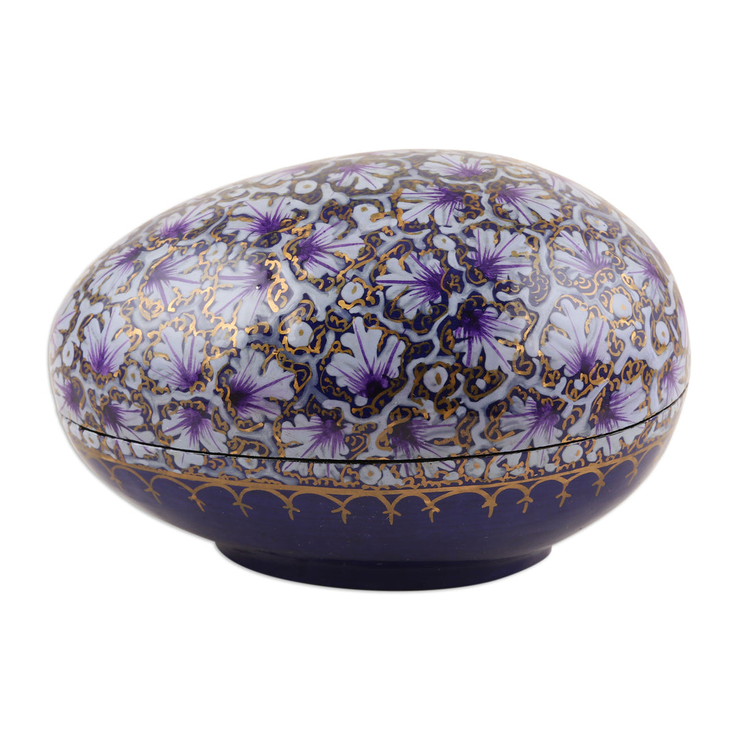 India Handmade Purple Leaf Papier Mache Box (4.5 inch) - Purple Chinar Foliage