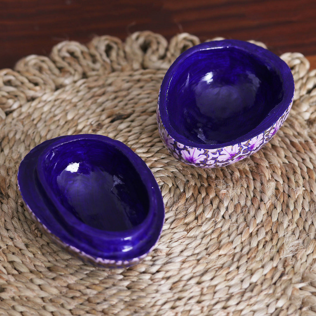 India Handmade Purple Leaf Papier Mache Box (4.5 inch) - Purple Chinar Foliage