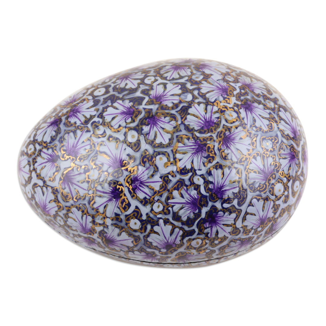 India Handmade Purple Leaf Papier Mache Box (4.5 inch) - Purple Chinar Foliage