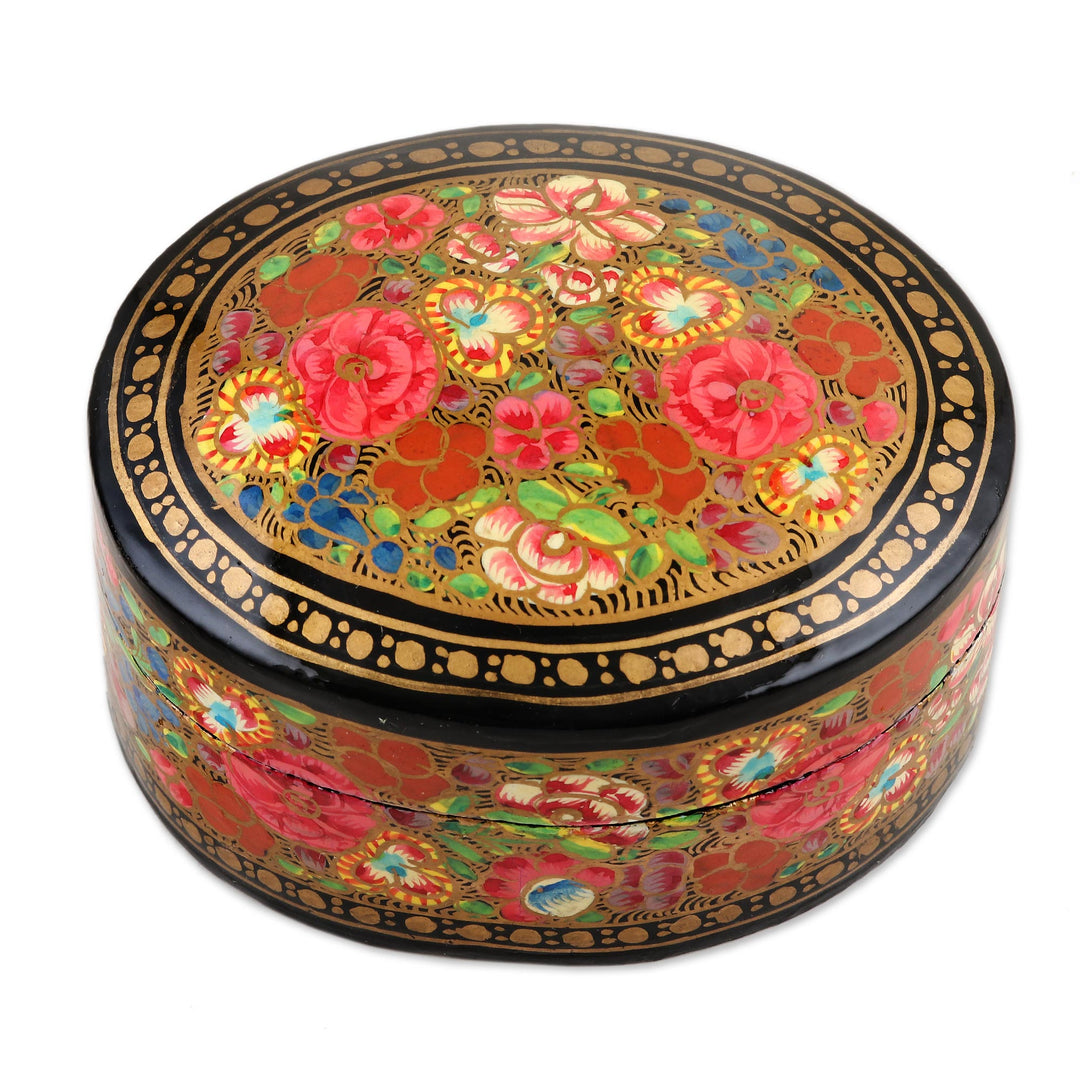 Floral Papier Mache and Wood Oval Decorative Box - Summer Bouquet