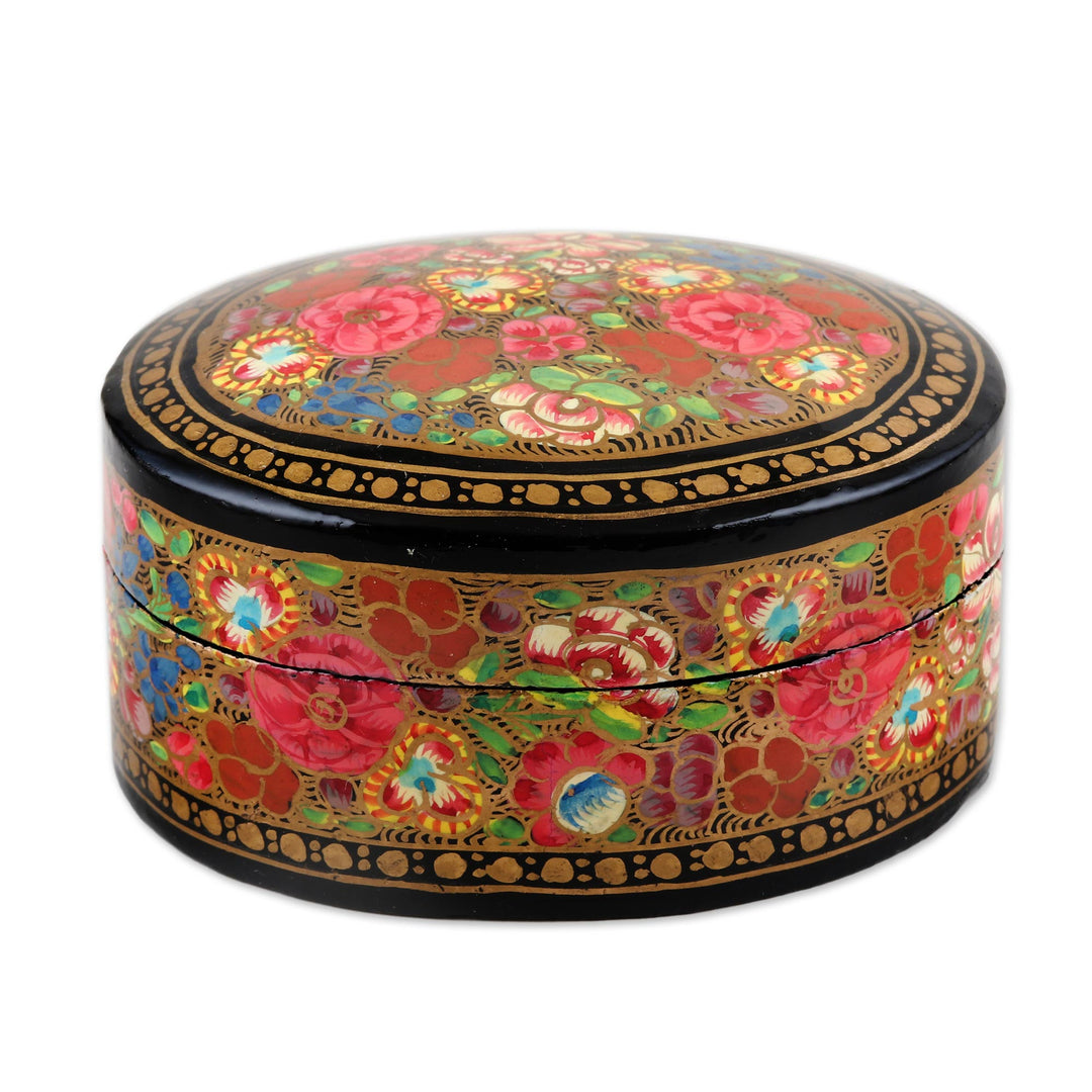 Floral Papier Mache and Wood Oval Decorative Box - Summer Bouquet