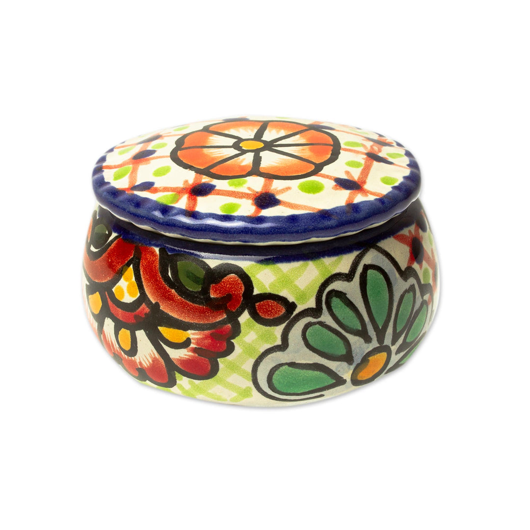 Talavera-Style Decorative Ceramic Box - Hidalgo Bouquet