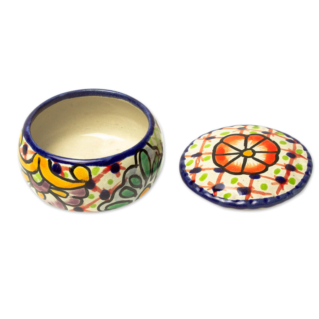 Talavera-Style Decorative Ceramic Box - Hidalgo Bouquet