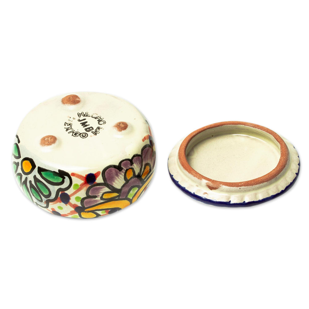 Talavera-Style Decorative Ceramic Box - Hidalgo Bouquet
