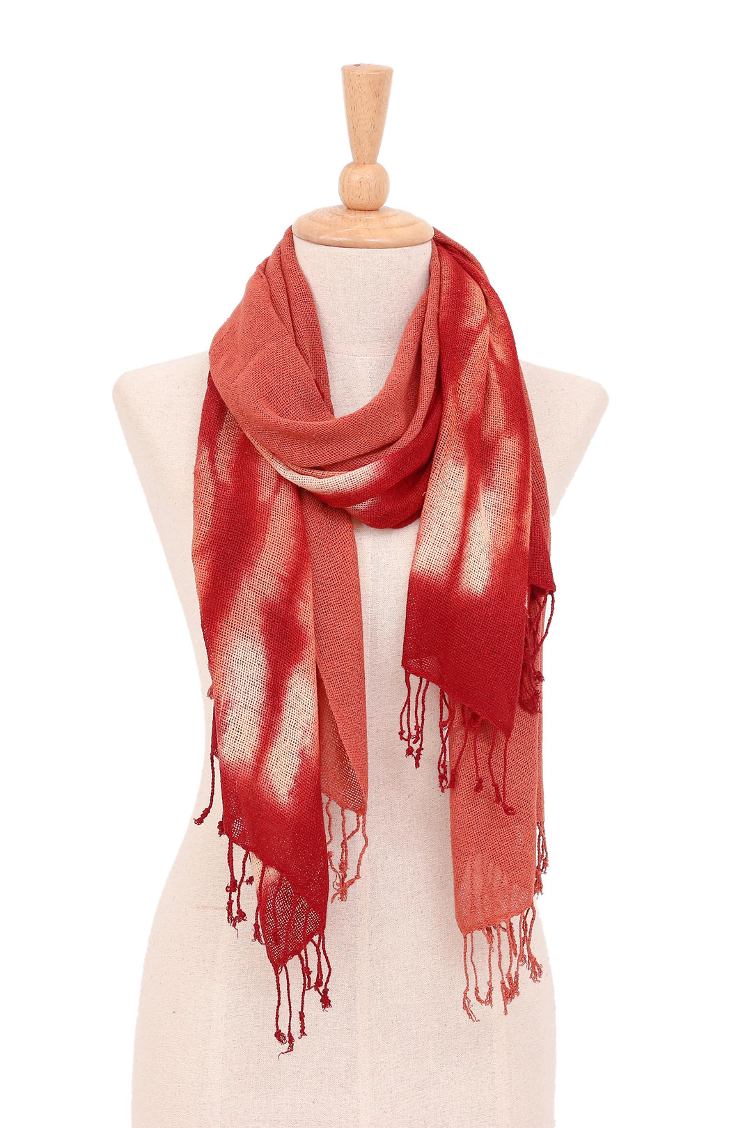 Hand-Woven Batik Silk Scarves in Crimson and Orange (Pair) - Cozy Nook