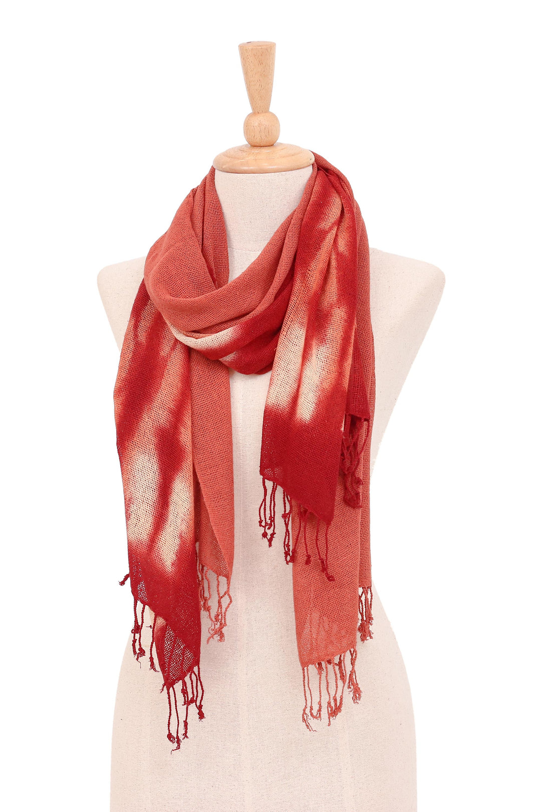 Hand-Woven Batik Silk Scarves in Crimson and Orange (Pair) - Cozy Nook