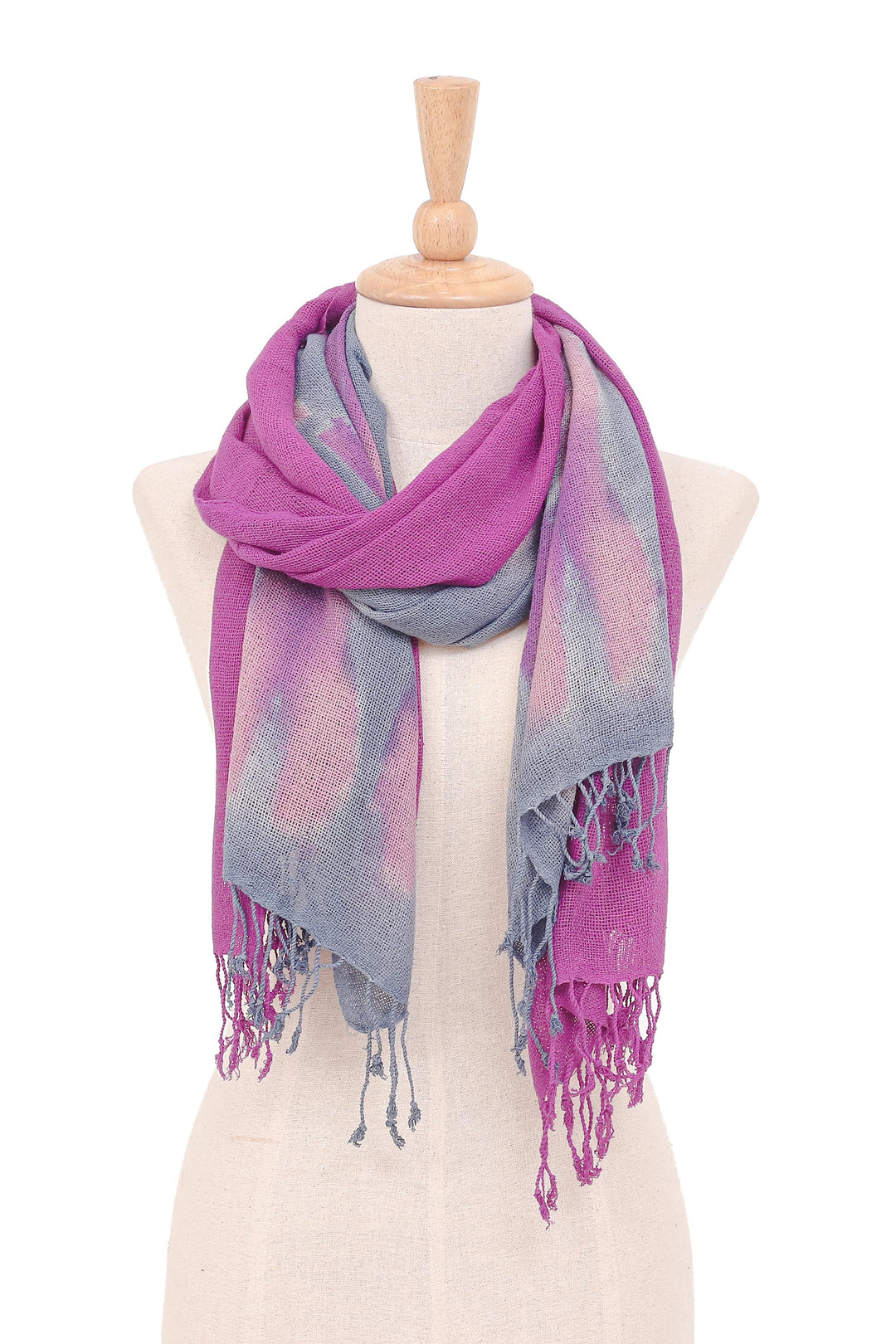 Hand-Woven Batik Silk Scarves in Purple and Grey (Pair) - Stormy Sky